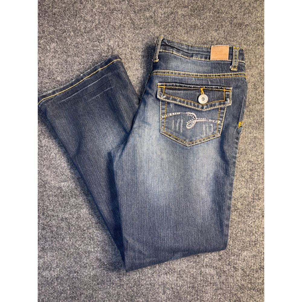 Justice Jeans Womens 12.5 Blue Premium Denim Flared Leg‎ Distressed Rhinestone
